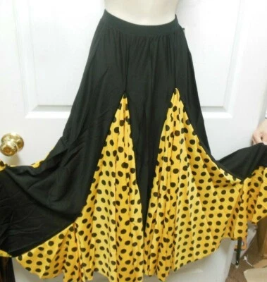  FLAMENCO SKIRT Gold  DOTTED  ADULT Double GODETS Very Full Crepe lightweight - Image 1 of 4