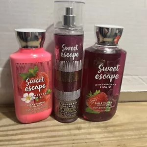 Bath & Body Works Sweet Escape Strawberry Picnic Mist , Lotion & Shower Gel - Picture 1 of 6