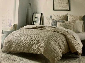 III 100 Bar Box Pleat Sunset Box Pleat Cotton Duvet Cover Taupe - Picture 1 of 4