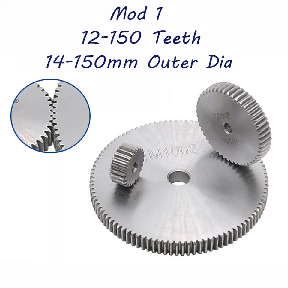 Mod 1 Steel Spur Gears Pinion Gear 10mm Width 12-150Teeth 14-150mm OD For 3D CNC