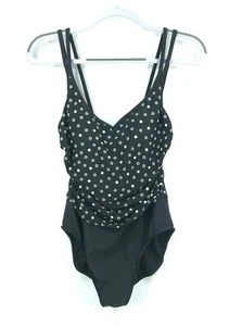 Miraclesuit Womens Size M One-Piece Ruched Swimsuit Black White Circles Dots - Picture 1 of 9