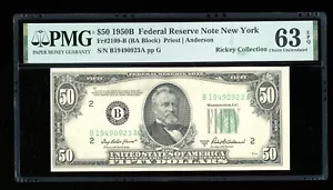 DBR 1950-B $50 FRN New York Fr. 2109-B PMG 63 EPQ Serial B19490923A - Picture 1 of 2