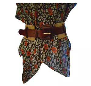 Zara Boho Belt Size 39 Square Buckle Wide Woven Rattan Knotted Rope Braded Brown - Picture 1 of 10