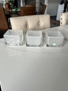 PartyLite Frosted Glass Square 3.5" Votive Tealight Candle Holders Set of 3 - Picture 1 of 6