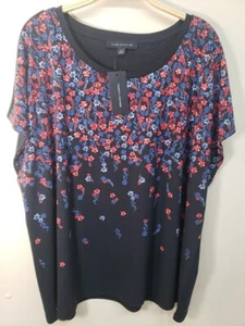 NWT Tommy Hilfiger 2X Floral Print T-Shirt Navy Short Sleeve - Picture 1 of 7