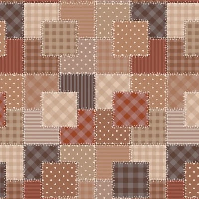 PVC TABLE CLOTH STITCHED PATCHES BROWN LATTE BEIGE CHECK POLKA STRIPES WIPE ABLE - Image 1 of 2