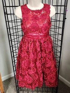 American Princess Red Floral Rosette Sequins Sleeveless Lined Dress Size 14 Xmas - Picture 1 of 15