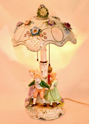 Vtg Von Scheirholz German Porcelain Figural Lamp w/ Lithophane Shade 19" Tall - Image 1 of 4