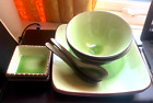 Green Crackleglaze Japanese Plate Bowl Set 8 pcs