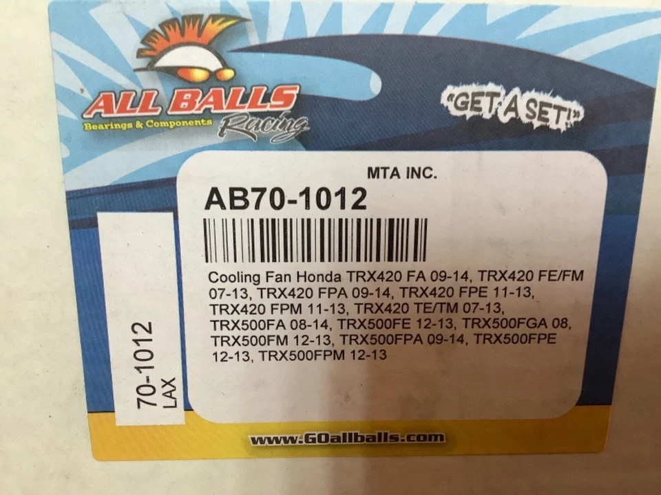 ALL BALLS COOLING FAN Fits: Honda TRX450R,TRX500FA Rubicon [SRA],TRX500FE Forema - Image 1 of 1