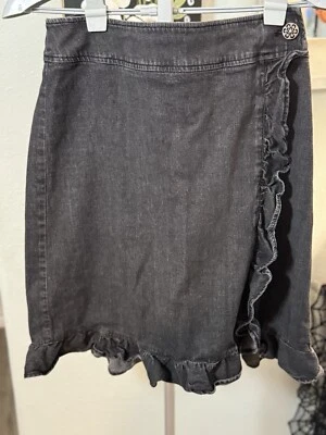 Lane Bryant Denim Ruffled Wrap Skirt, Rinsed  Black Jean, Women’s Sz 14 - Image 1 of 4
