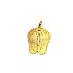 Srimate Radharani Lotus Feet Gold-tone Pendant Handmade India 1.25" Long - Picture 1 of 7