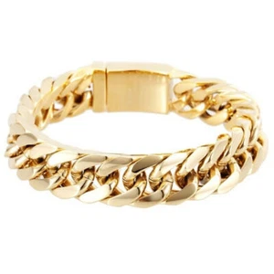 Fashion Gold Plated Mens Jewelry Stainless Steel Curb Cuban Chain Bracelet - Picture 1 of 5