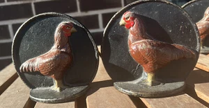 Vintage Hand Painted  Rooster Bookends Virginia Metalcrafters Farmhouse Decor - Picture 1 of 3
