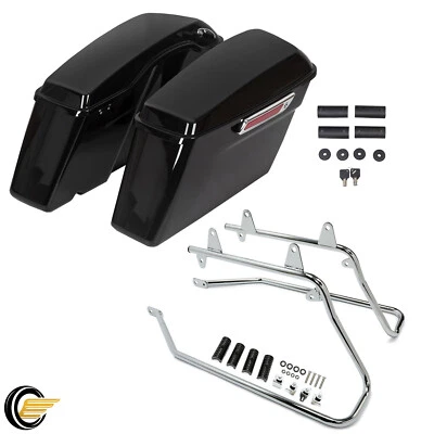Hard Saddle Bags Bag W/ Chrome Conversion Brackets For Harley Softail 1984-2017 - Image 1 of 4