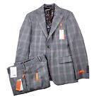 Tallia Slim-Fit Suit Mens 36S 2 Piece Pants 32 x 30 Grey Pink Plaid Wool $600