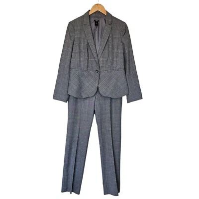 Ann Taylor Signature Plaid Blazer Jacket Pant 2pc Suit Set Gray Women's S/M - Image 1 of 4