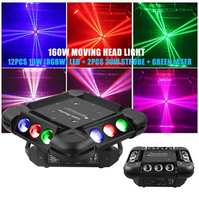 4in1 12 LED Storm Rotating Beam RGBW Light Strobe Laser Moving Head Stage Light - Image 1 of 4
