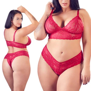 Plus Size BH-Set XL- 4XL Rot Spitze Schritt offen Dessous Reizwäsche "Shelby" - Bild 1 von 6