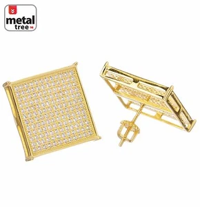 Men's Hip Hop 925 Silver 18mm Block Square Flat Screen Screw Back Stud Earrings - Picture 1 of 9