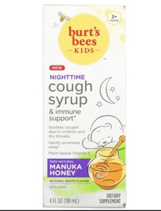Kids, Cough Syrup & Immune Support, Nighttime, 3+ Years, Natural Grape, 4 fl oz - Picture 1 of 1