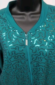 Quacker Factory  Zip Up Jacket Sequins Teal Size Large - Picture 1 of 7