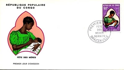 MOTHER'S DAY BREASTFEEDING NUTRITION FOOD HEALTH 1970 CONGO 2 FDC - Image 1 of 2