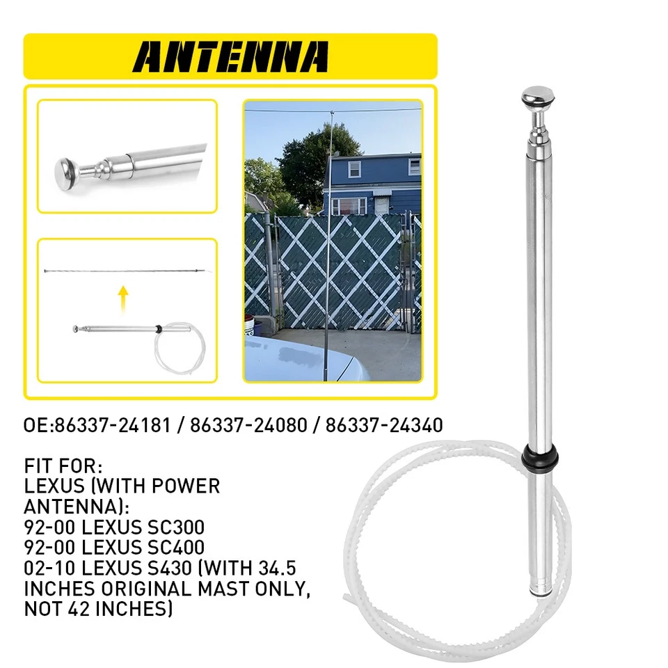 Apto para 1992-2000 Lexus SC300/SC400/02-10 SC430 antena de alimentación radio reemplazo mástil Foto 1 de 4