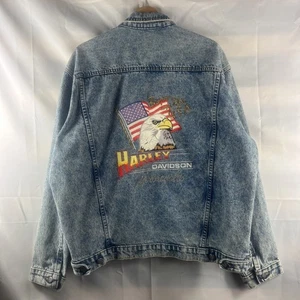 Harley Davidson Denim Trucker Jacke Born in the USA Eagle Graphic Gr. XL Vintage - Bild 1 von 9