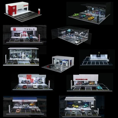 Diorama 1/64 Coche Garaje Modelo LED Calle Reparación Taller Showroom Exhibición Modelo Juguetes Foto 1 de 4