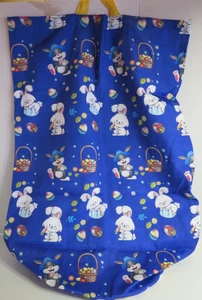 Circular Large Cloth Canvas Laundry Tote Bag Easter Bunny Yellow Handles Purple - Picture 1 of 7