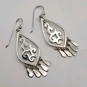 Silpada Sterling Silver 925 Scroll Dangle Earrings Cha Cha Style Fringe W1196 - Picture 1 of 7
