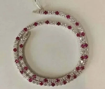 15Ct Round Cut Lab Created Red Ruby 14K White Gold Plated 18" Tennis Necklace - Image 1 of 4