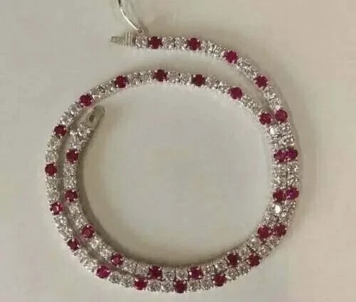15Ct Round Cut Lab Created Red Ruby 14K White Gold Plated 18" Tennis Necklace - Image 1 of 4