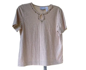 Vintage Alfred Dunner Short Sleeve Knit Sweater Womens Size PS Khaki Grannycore - Picture 1 of 15