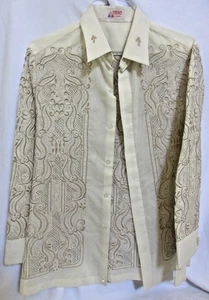 Trend Manilla Herren traditioneller philippinischer Barong LS Button Down handgefertigt sehr guter Zustand - Bild 1 von 8