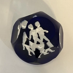 Vintage Signed Baccarat Zodiac Crystal Gemini Paperweight Cobalt Base Sulphide - Picture 1 of 5