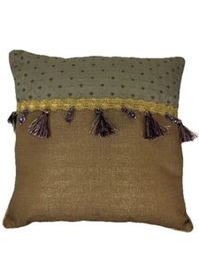 Croscill Accent Decorative Throw Pillow Brown Gold Purple Gems and Tassels - Picture 1 of 9