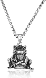 Lucky Frog Necklace Frog Prince Today Pendant Gift 23.6 Inch Chain for Men Women - Picture 1 of 7