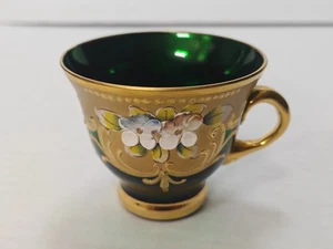 Vintage Murano Italy Venetian Trefuochi Gold Gilt Green Glass Demitasse Cup - Picture 1 of 7