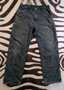 Pantalones de carpintero vintage Carhartt doble rodilla para hombre 32X30 negros descoloridos desgastados - Imagen 1 de 14