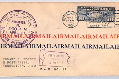 USA Air Mail 1927 Cover FIRST FLIGHT Cleveland Pittsburgh 10c {samwells]YU201 - Image 1 of 4