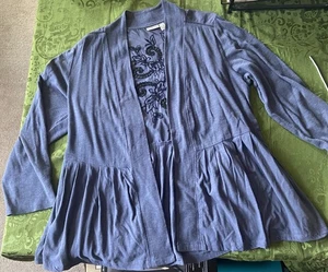 Lori Goldstein Logo for QVC Damen Staubmantel Strickjacke Boho Blau Gr. XL - Bild 1 von 9