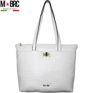M*BRC Massimo Braccialini borsa in pelle bianca con rose a rilievo Made in Italy - Foto 1 di 9