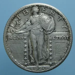 AMERICA QUARTER 1920 D STANDING LIBERTY MONETE RARE UNITED STATES SILVER COIN - Foto 1 di 2