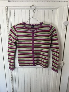 Gap Kids Multicolored striped sweater lambs wool girls longsleeve knit button up - Picture 1 of 10