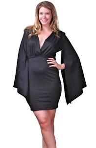 Vestido de Fiesta Talla Grande Acampanado Mangas Largas Corto Cuello en V Mini - Imagen 1 de 9