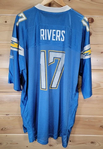 NFL Reebok San Diego Chargers Philip Rivers #17 Jersey Blue Men XXL Distress Cover