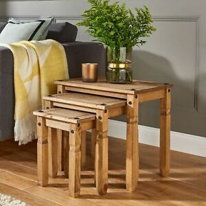 Corona Nest of Tables set of 3 Pine Solid Wood Occasional Coffee Tables