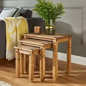 Corona Nest of Tables Set of 3 Pine Solid Wood Occasional Coffee Tables - Picture 1 of 6